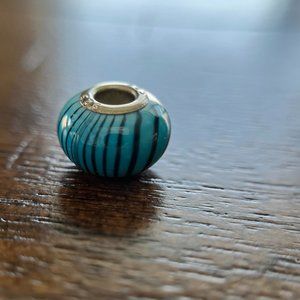Blue Stripe Swirl Bead - 925 Sterling Silver